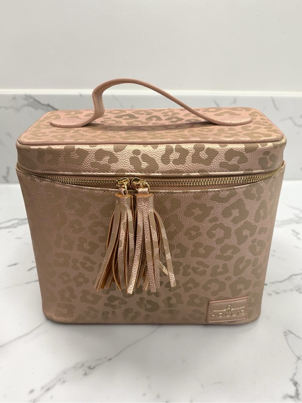 Hollis Full Size Train Case Lux Makeup Travel Bag Leopard Print Like New